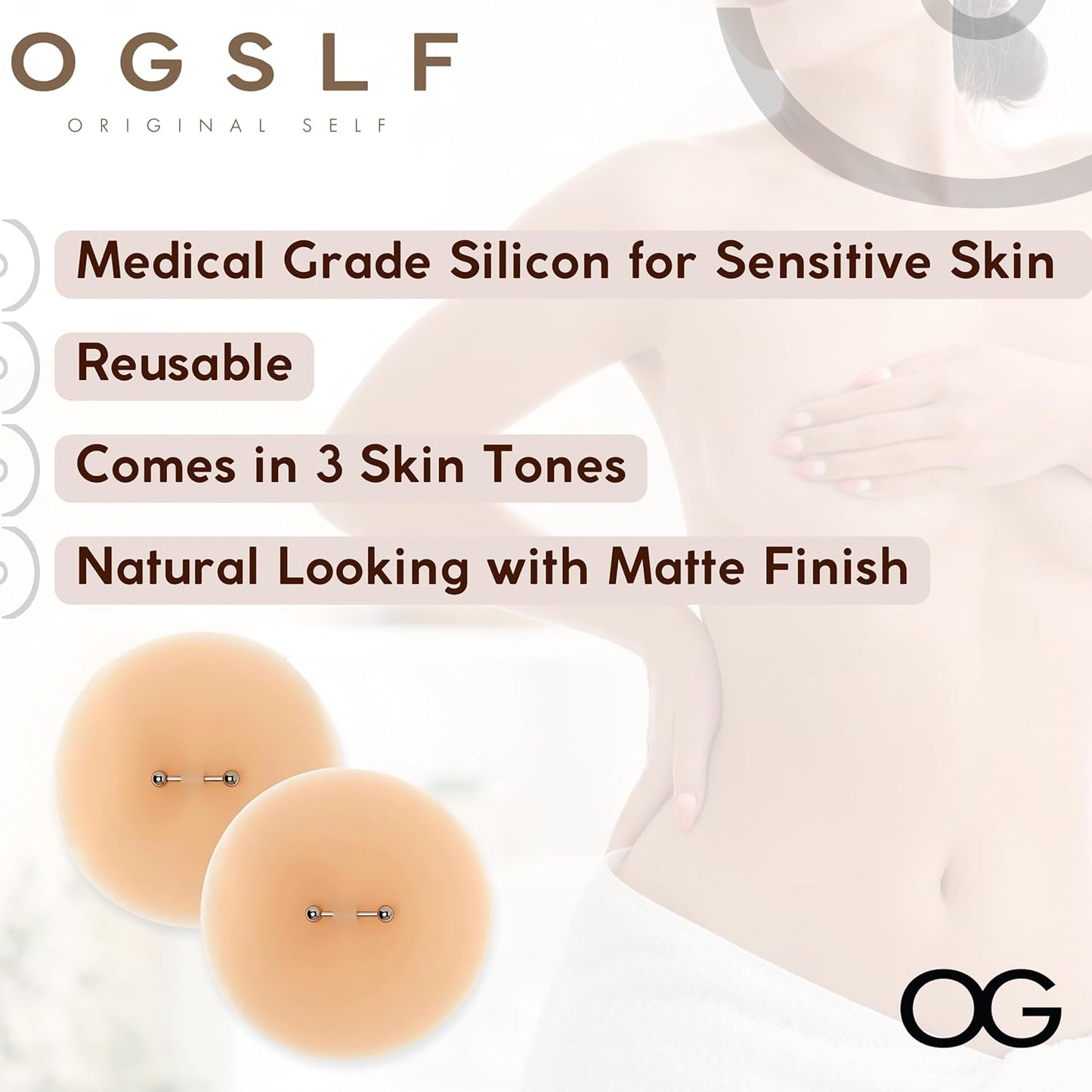 Nipple Cover with Fake Nipple Piercing, Reusable Adhesive Silicone Nipple Pasties with Attached Nipple Piercing Jewelry