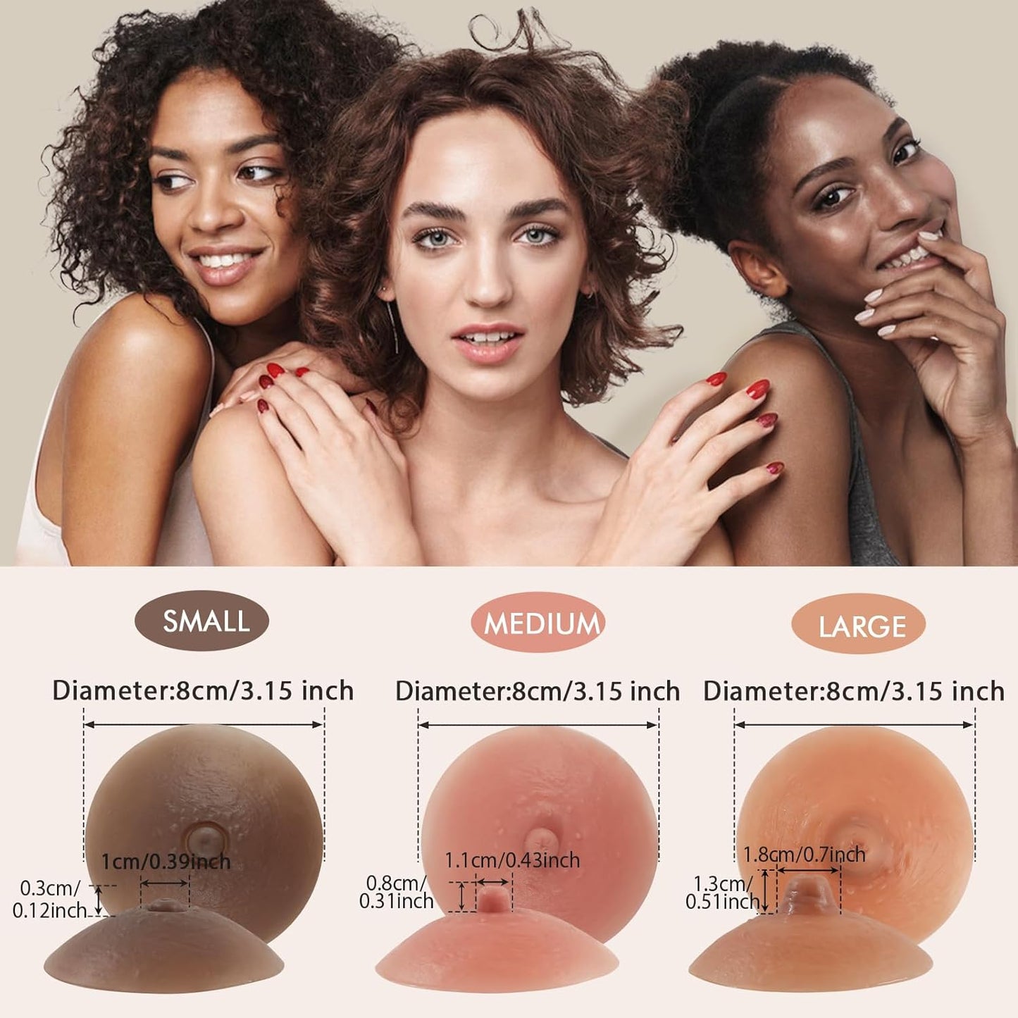 Vollence Realistic Adhesive Silicone Nipples Cover Diameter 8cm Reusable Attachable Self Adhesive Silicone Nipple - Bronze