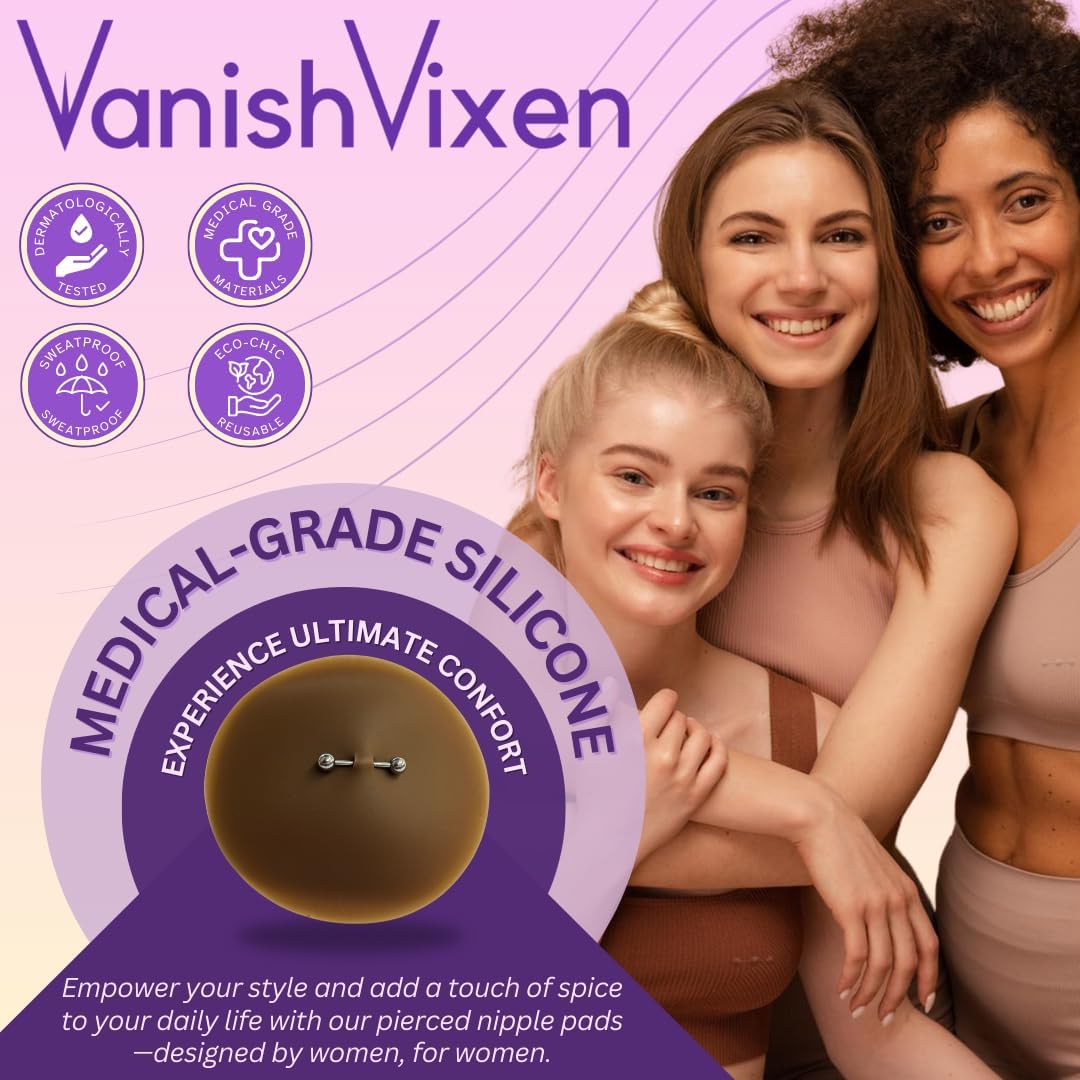 Silicone Nipple Covers with Piercing, Waterproof, Reusable Pasties with Fake Piercing Sexy Adult Prank