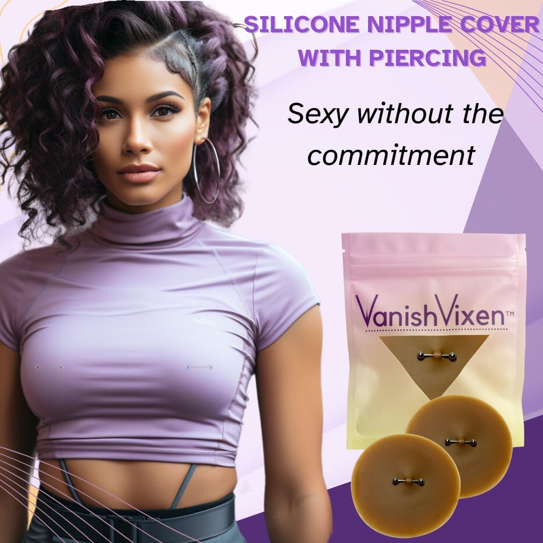 Silicone Nipple Covers with Piercing, Waterproof, Reusable Pasties with Fake Piercing Sexy Adult Prank