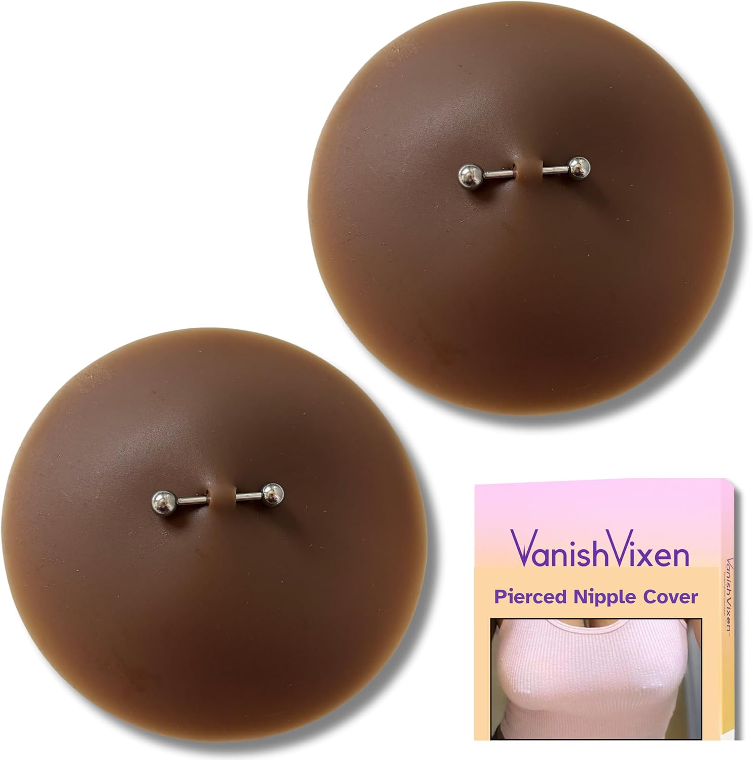 Silicone Nipple Covers with Piercing, Waterproof, Reusable Pasties with Fake Piercing Sexy Adult Prank
