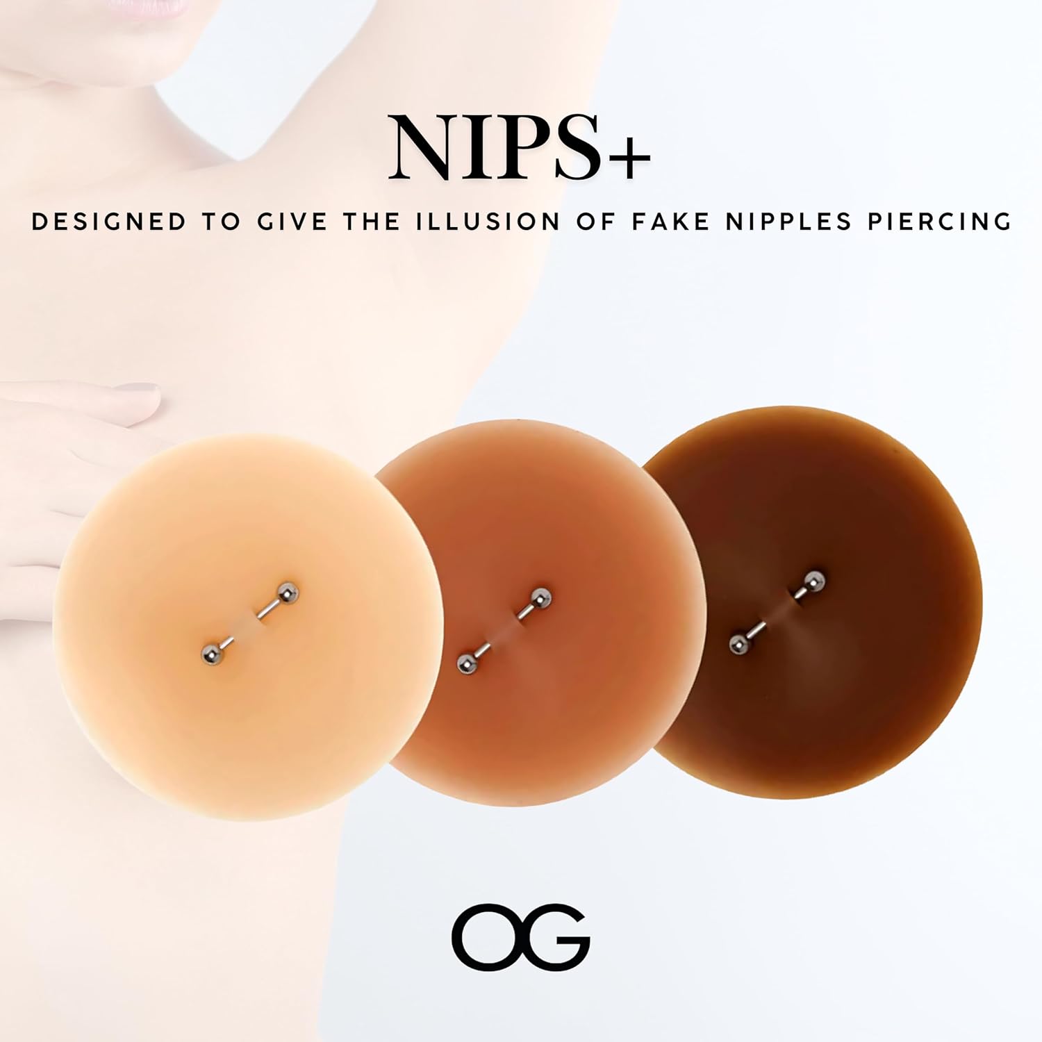 Nipple Cover with Fake Nipple Piercing, Reusable Adhesive Silicone Nipple Pasties with Attached Nipple Piercing Jewelry